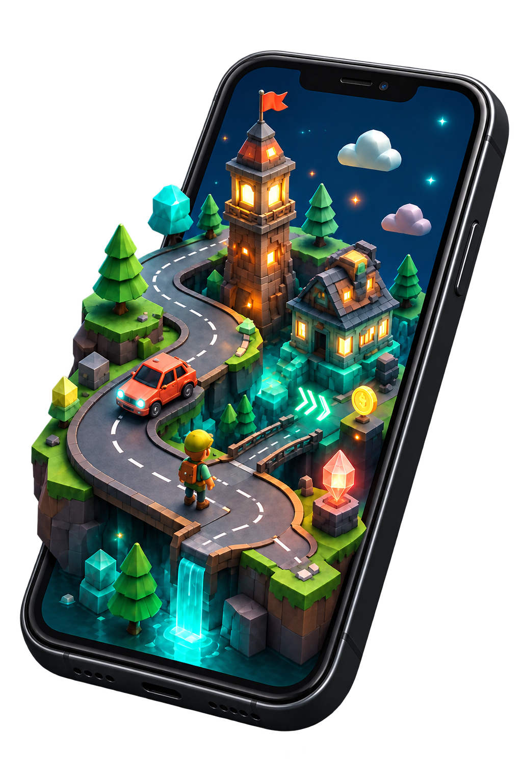 Mobile game world on a phone